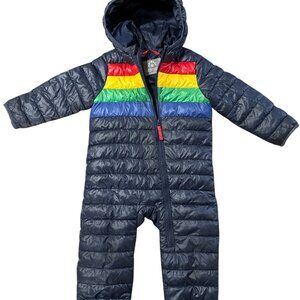 Primary Baby stripe lightweight puffer suit 12-18m